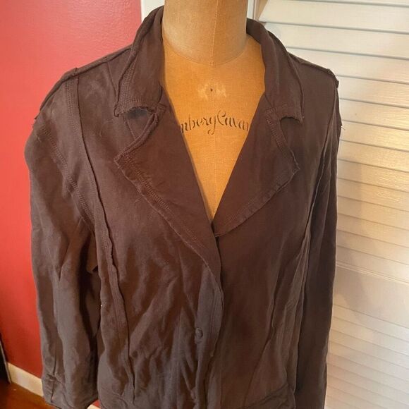 CHICO’S SPA | brown lightweight tattered hem jacket size 2 or M - Picture 2 of 6